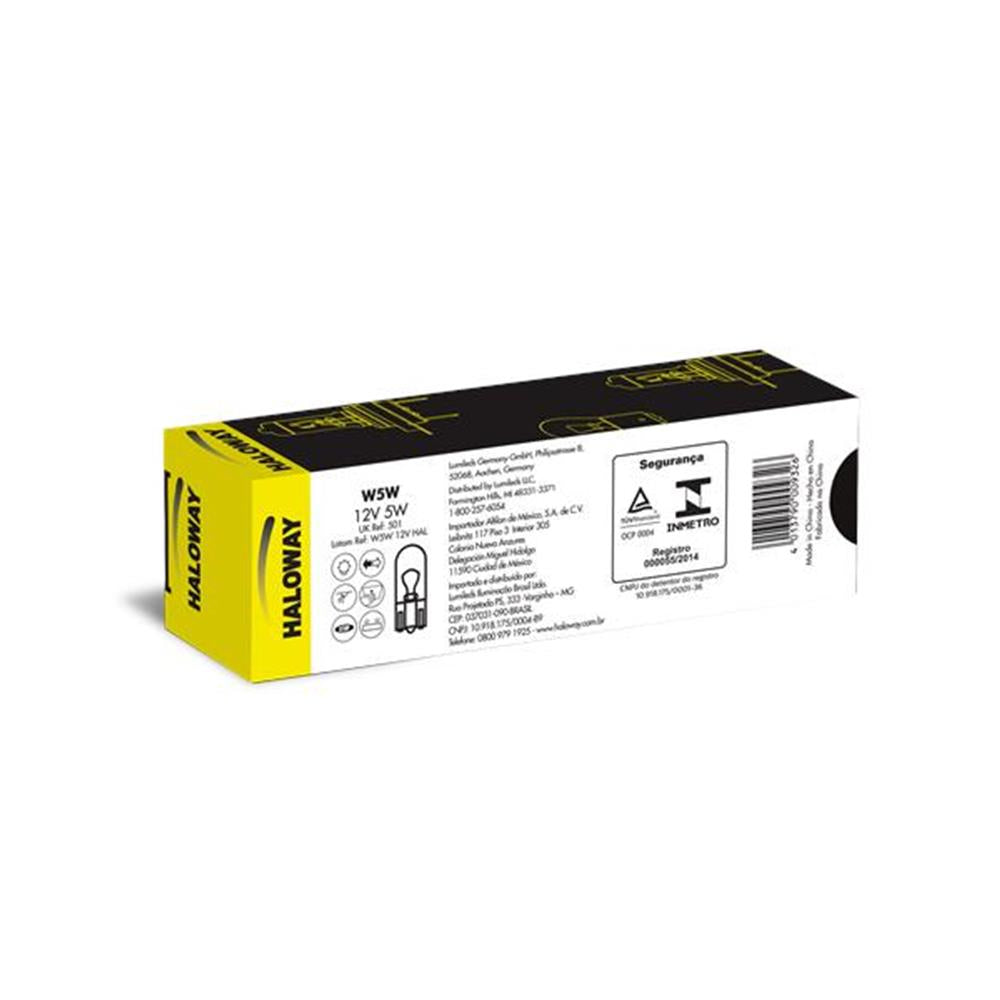 Lâmpada Standard W5w 12v Haloway W5W 12V HAL Caixa com 10 Universal Automovéis e Utilitários Leves