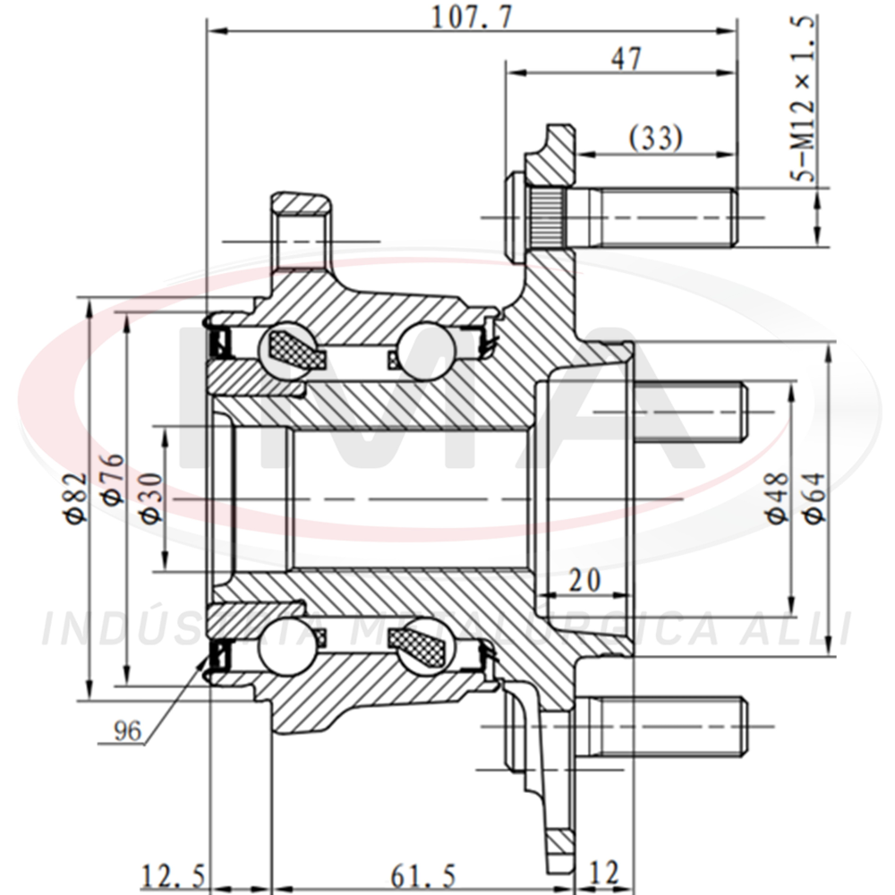 Cubo de Roda Traseiro com Rolamento - 5 Furos Ima AL-579 Honda CR-V
