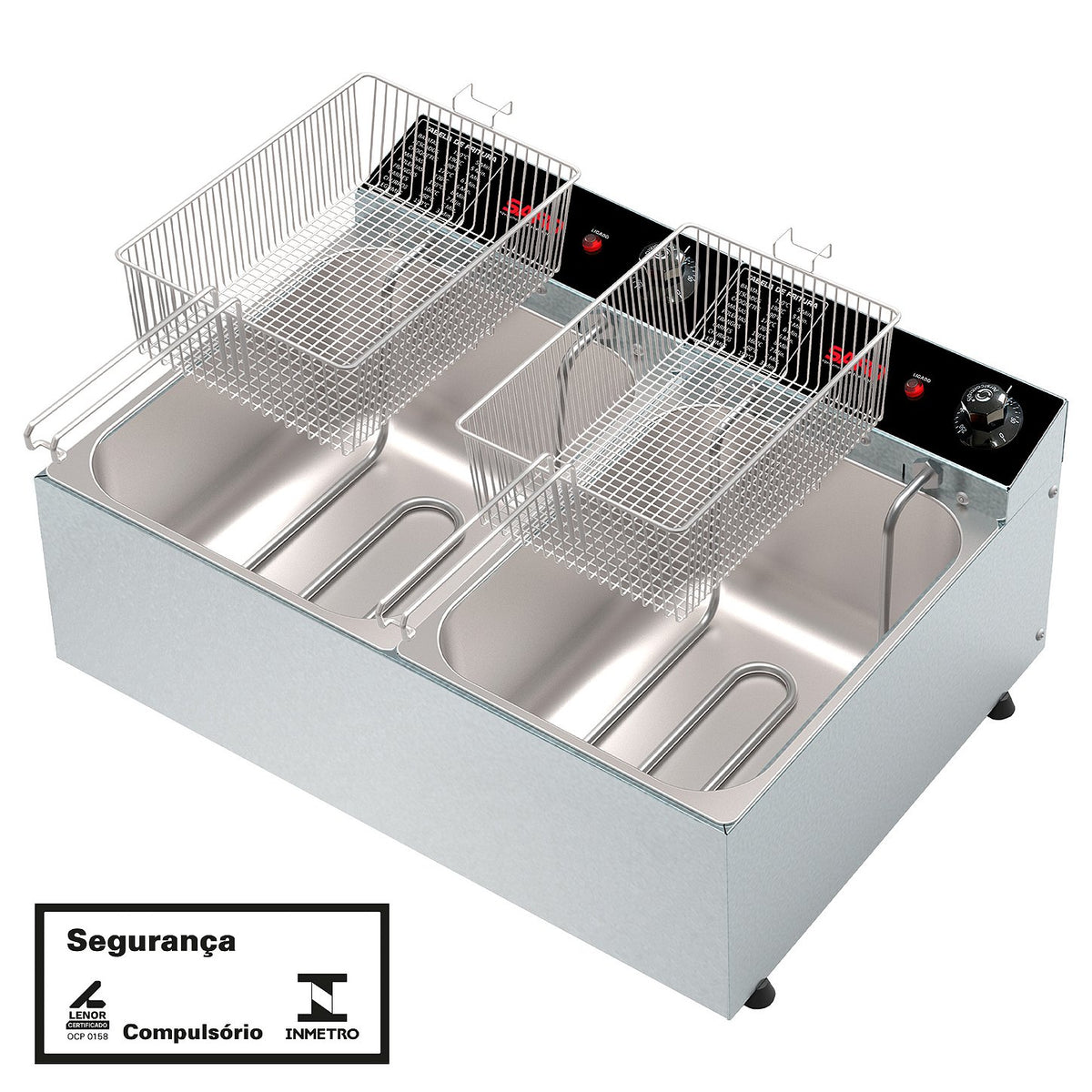 Fritadeira Elétrica Dupla Inox Saro FRD 2 Cubas de 5 Litros