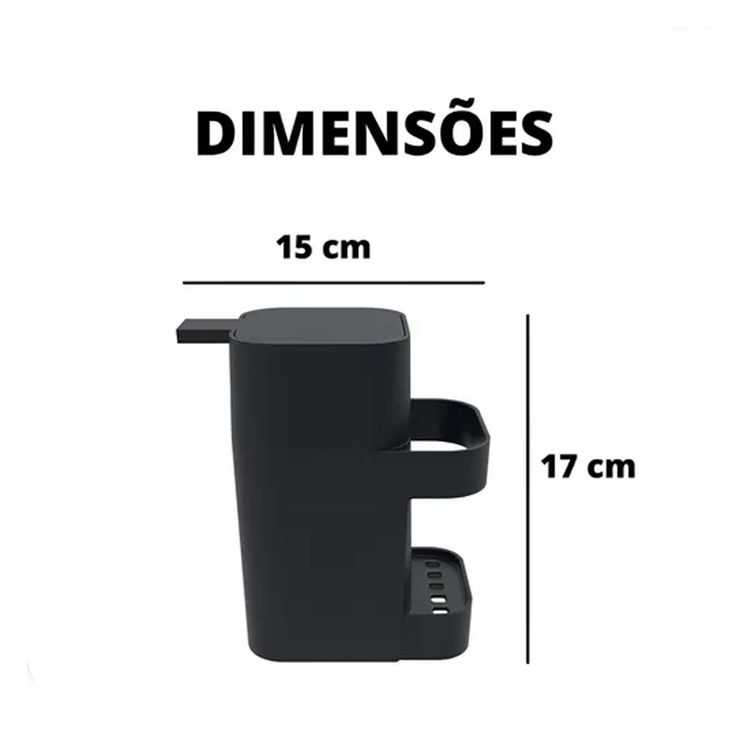 Dispenser De Detergente De Pia Preto 600Ml Soprano