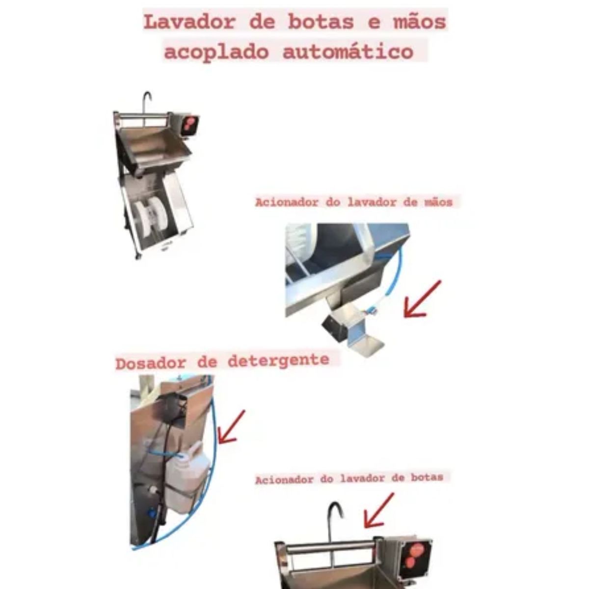 Lavador Botas Mãos Pia Cuba Automático Inox304