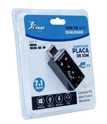 Adaptador de Áudio Placa de Som USB 2.0 para P2 3,5mm Knup HB-T64