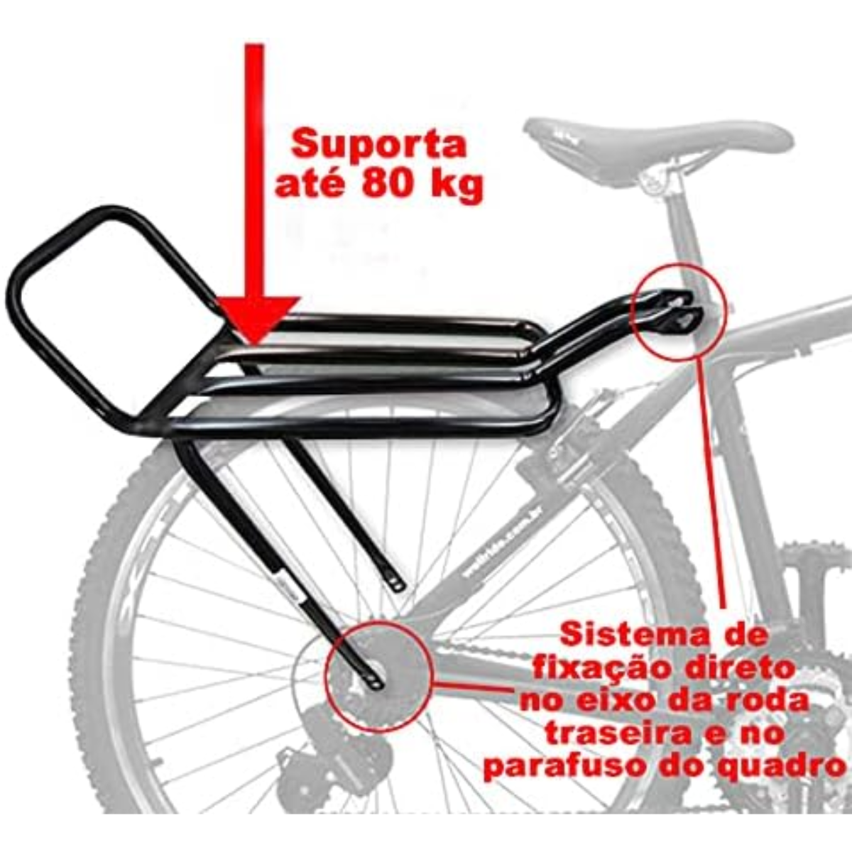 Bagageiro Aro 26 Articulado Rabetão em Aço Reforçado - Preto