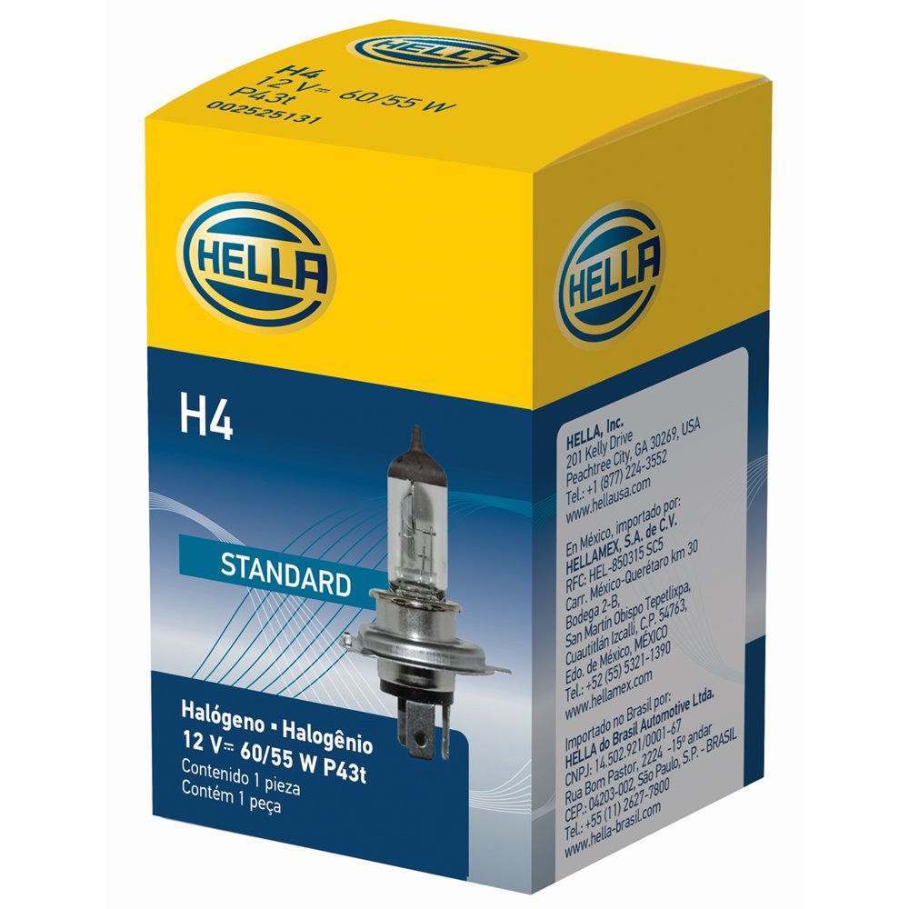 Lâmpada 12v 60/55w P43t T4.625 H4 Hella H4 Honda Civic/Odyssey/Prelude/Fit/CR-V/Accord/City