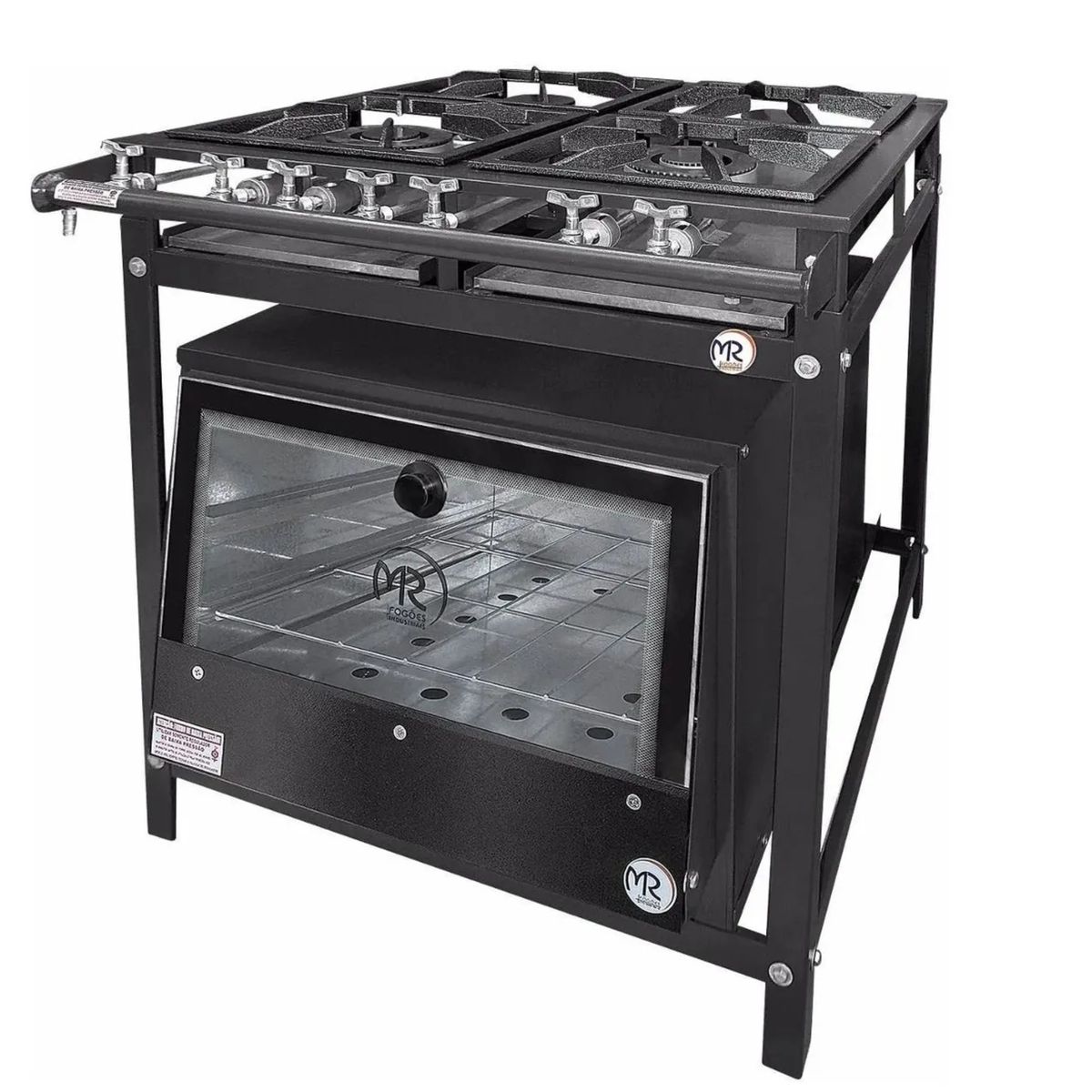 Fogão Industrial Mr Fogões Standard 4 Bocas Com Forno Vidro Com Porta Com Visor - Preto