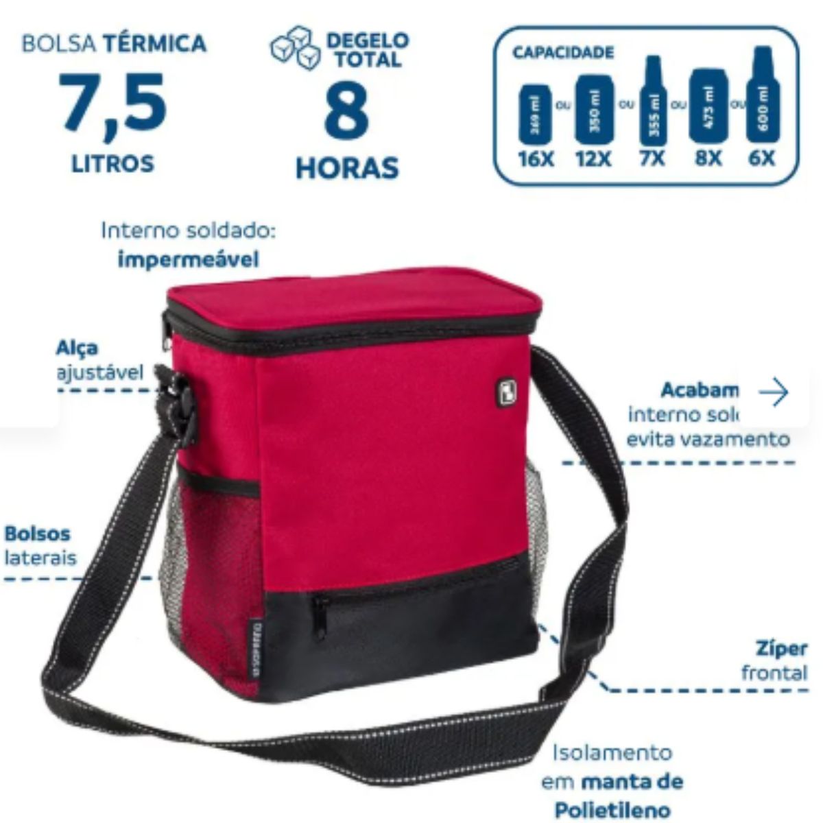 BOLSA TERMICA TROPICAL 7,5L VERMELHO