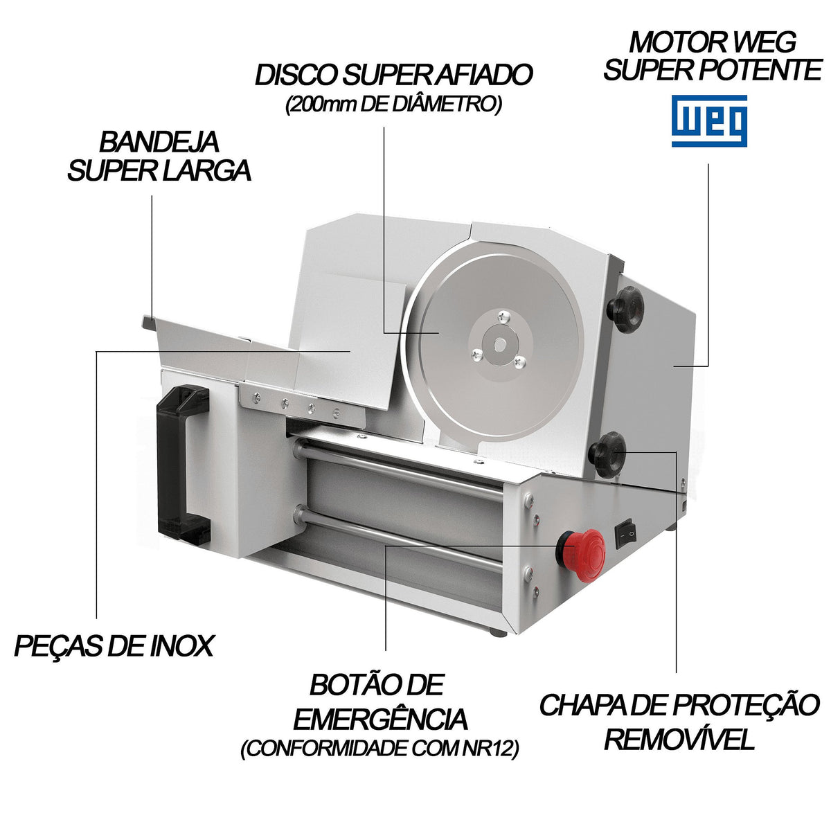 Fatiador de Frios Semiautomático Saro FF Lâmina 200 mm 1/3 CV Bivolt