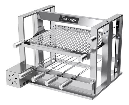 Churrasqueira Elevatória Gourmet C/1 Grelha E 4 Espetos Inox