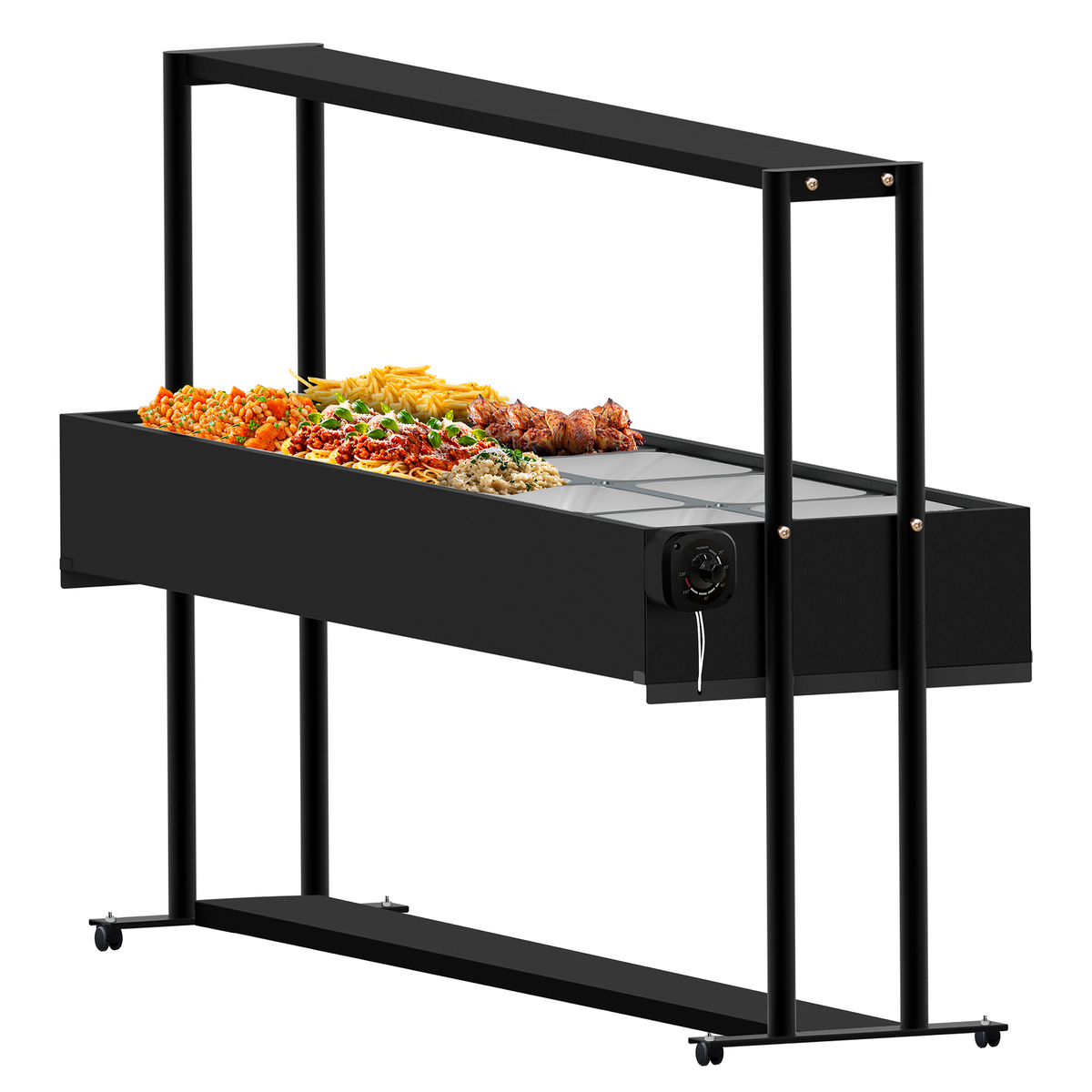 Buffet Térmico Aquecido Saro BF10 com 10 Cubas Inox, Tampa e Rodízios