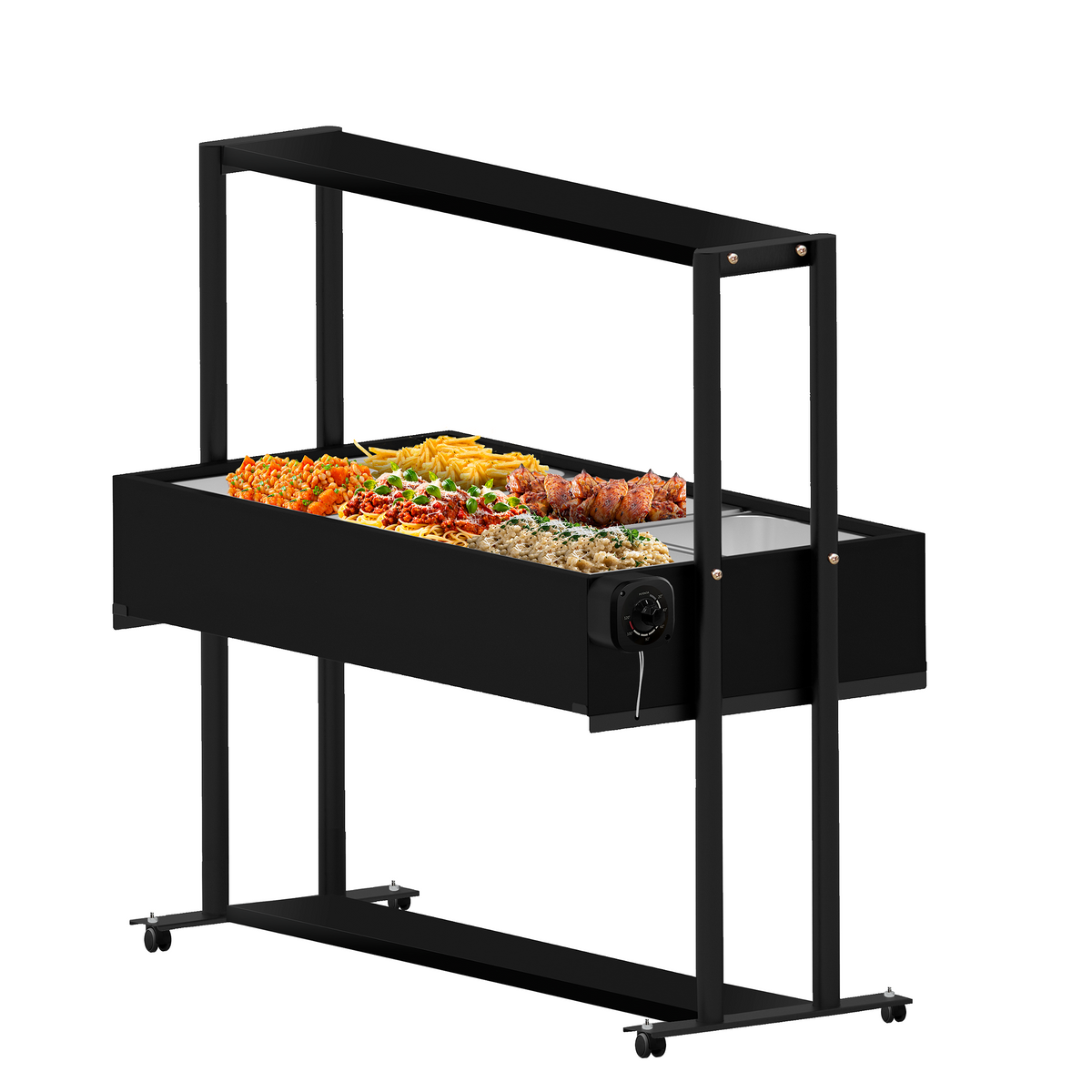 Buffet Térmico Aquecido Saro BF6 com 6 Cubas Inox, Tampa e Rodízios