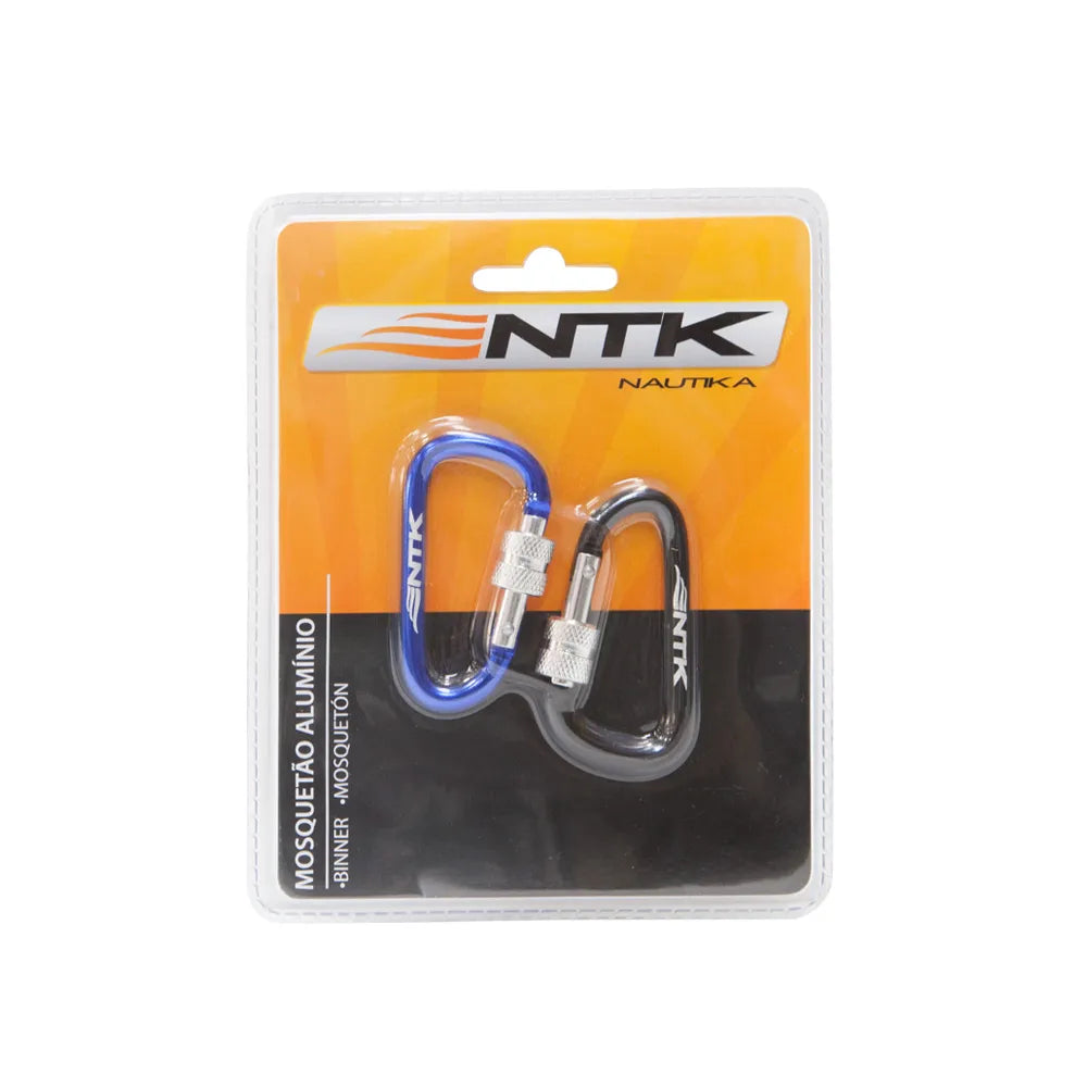Par De Mini Chaveiro Mosquetão Ntk 6mm Alumínio Azul/preto