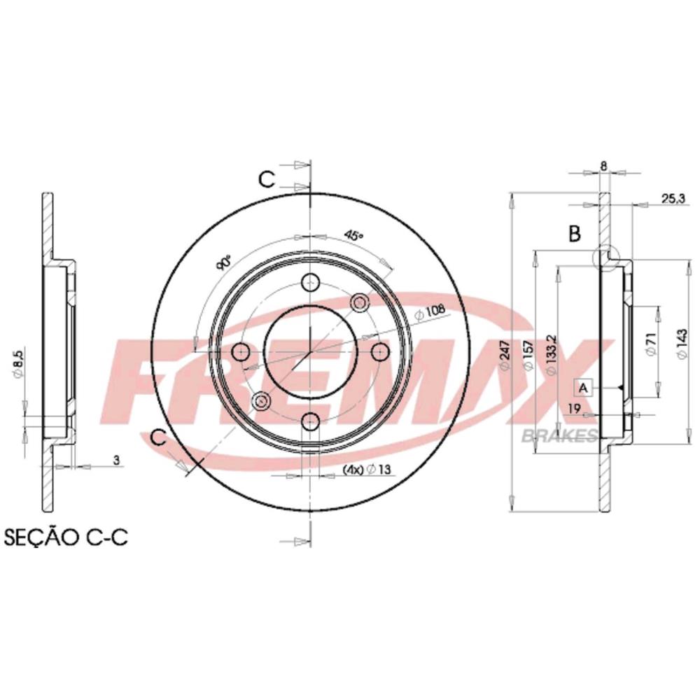 Disco de Freio Sólido Traseiro Fremax BD4247 Caixa com 2 Peugeot 306/207/206/106, Citroen Xsara/Xsara Picasso/ZX