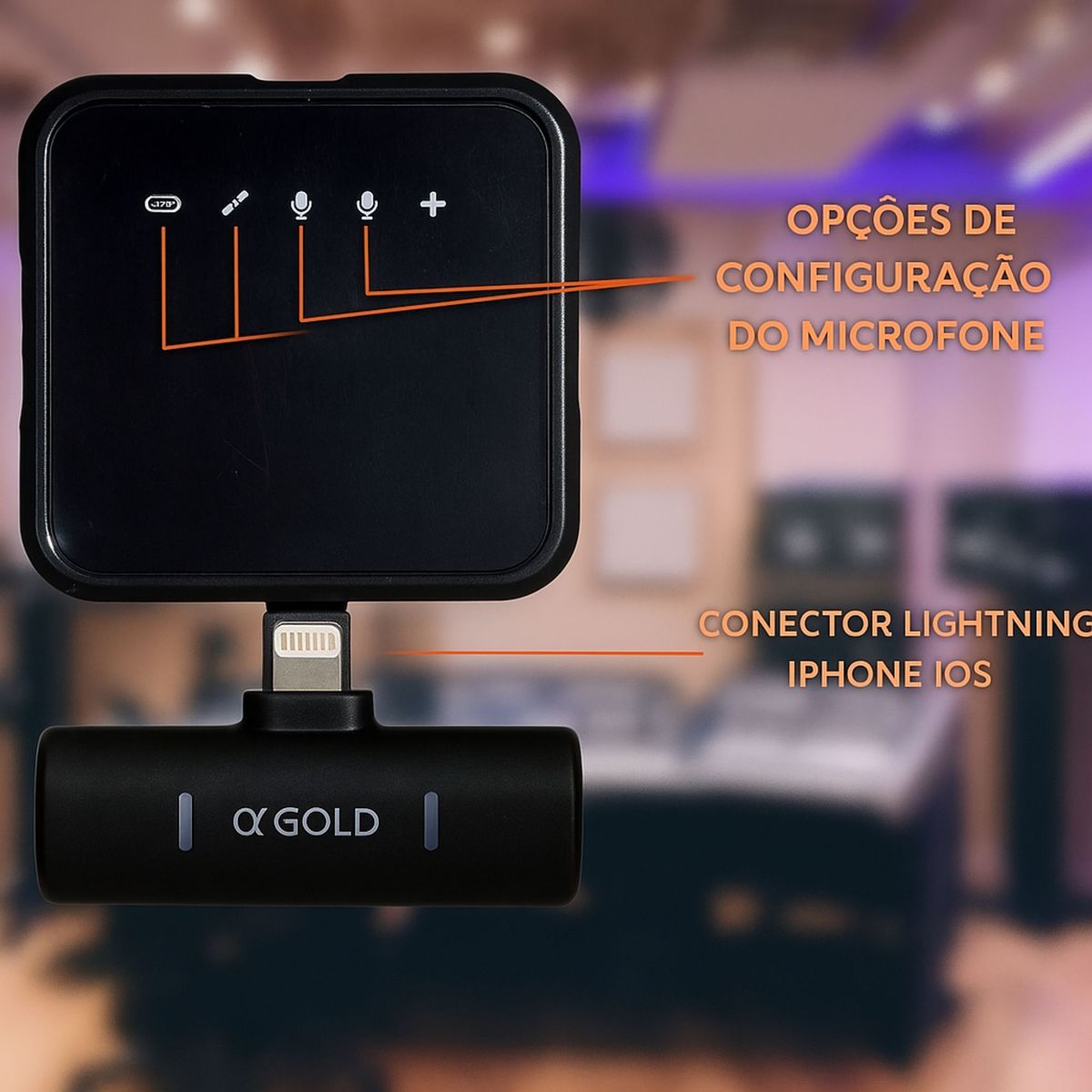 Microfone Lapela Sem Fio MCF-18 para iPhone Lightning