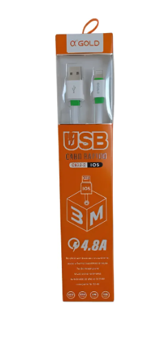 Cabo de Dados Turbo 4.8A USB para iPhone 3 Metros A'Gold CB33-2