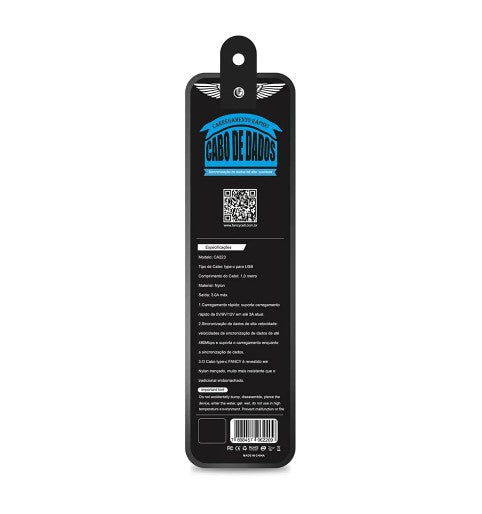 Cabo de Dados Turbo USB Para Type-C 3.0 1 Metro Fancy CA223