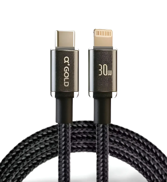 Cabo de Dados USB-C para iPhone Lightning 1m 30W Carga Rápida A'Gold CB122