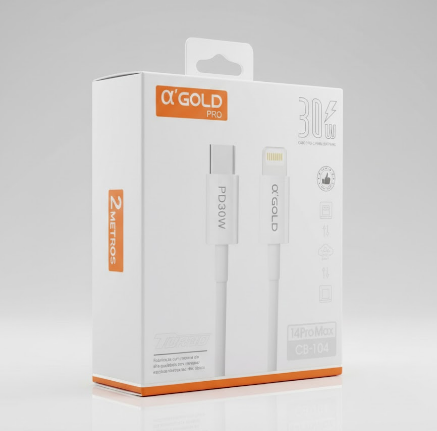 Cabo de Dados Type-C para iPhone Lightning 2m 30W Carregamento Rápido A'Gold CB-104