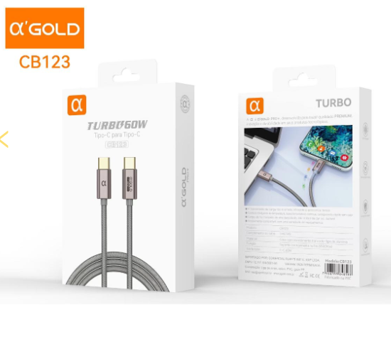 Cabo de Dados Type-C para Type-C 1 Metro 60W A'Gold CB123