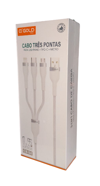 Cabo de Dados USB 3 em 1 com 2.4A e 1,5 Metros A'Gold CB-54
