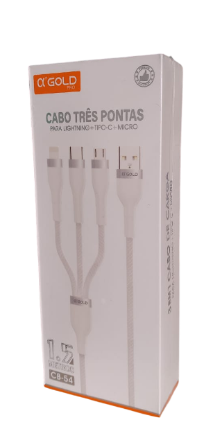 Cabo de Dados USB 3 em 1 com 2.4A e 1,5 Metros A'Gold CB-54