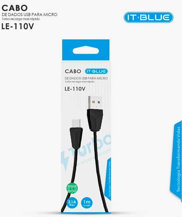Cabo de Dados USB Turbo para V8 1 Metro Carregamento Rápido It-Blue LE-110V