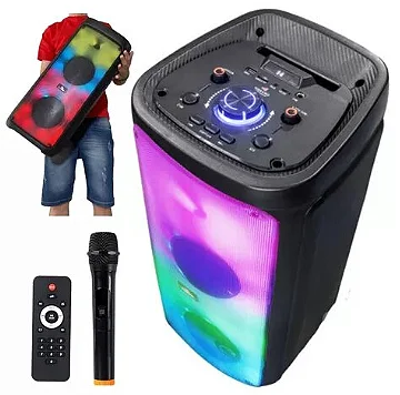 Caixa de Som Bluetooth 80W RGB Com Microfone, Rádio FM, USB e Controle Remoto Grasep D-S8202