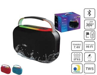 Caixa de Som Bluetooth RGB 80W Resistente à Água com Entrada para Microfone Sombox D-X009
