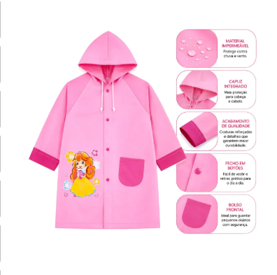 Capa de Chuva Infantil Impermeável com Capuz Oasis OIF-7555