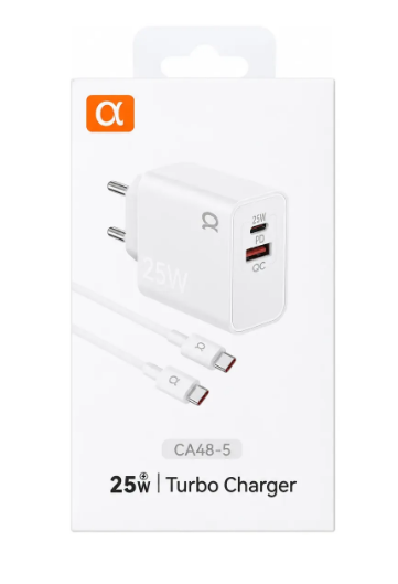 Carregador Turbo 25W com 1 Entrada USB e 1 USB-C e Cabo Type-C para Type-C 1m A´Gold CA48-5