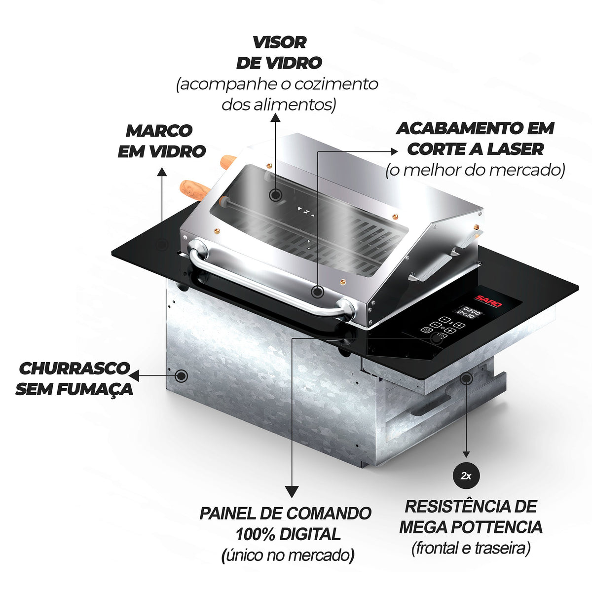 Churrasqueira Cooktop Elétrica Digital de Embutir Saro CHED 3.000 W