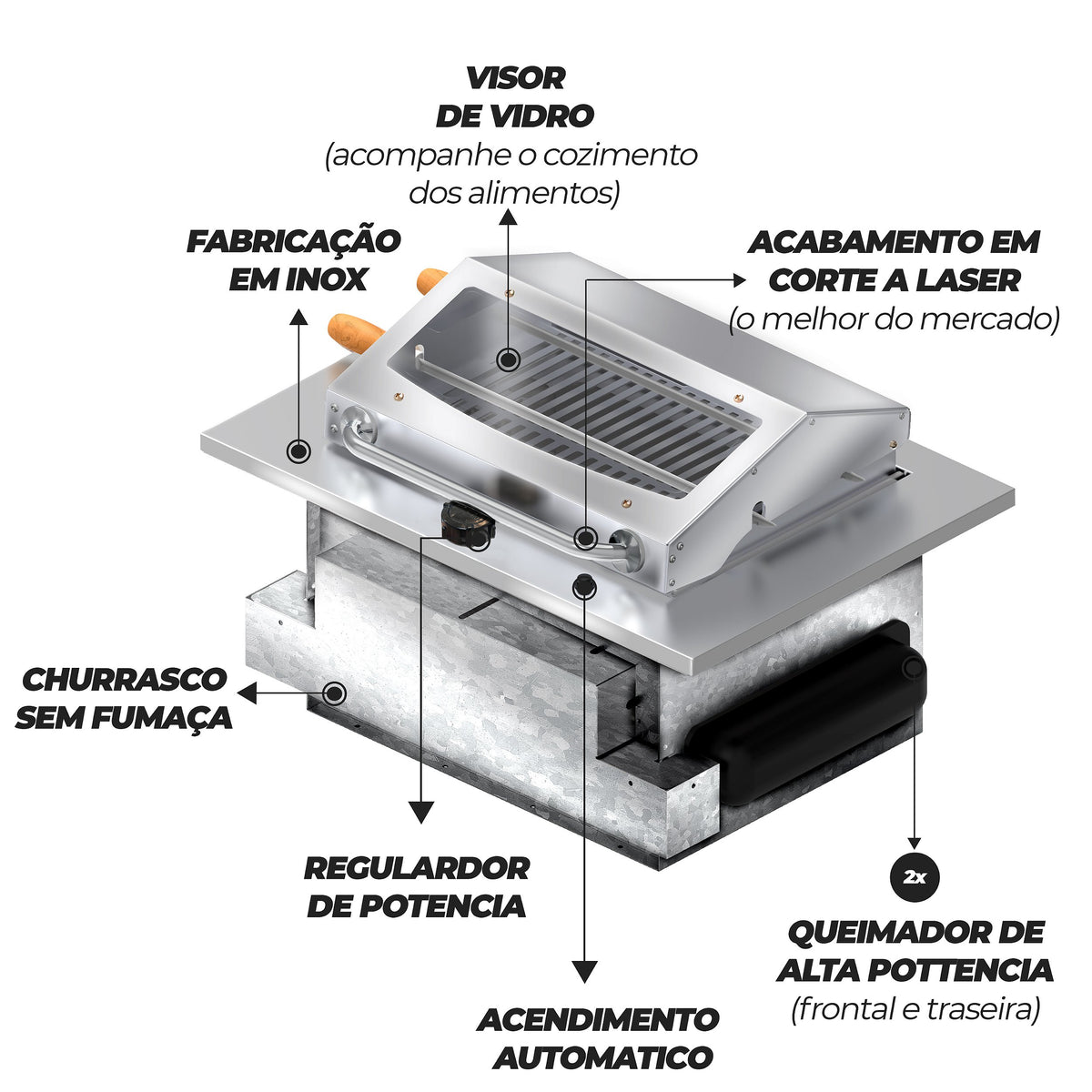 Churrasqueira Cooktop a Gás de Embutir Saro CHEG Inox 304