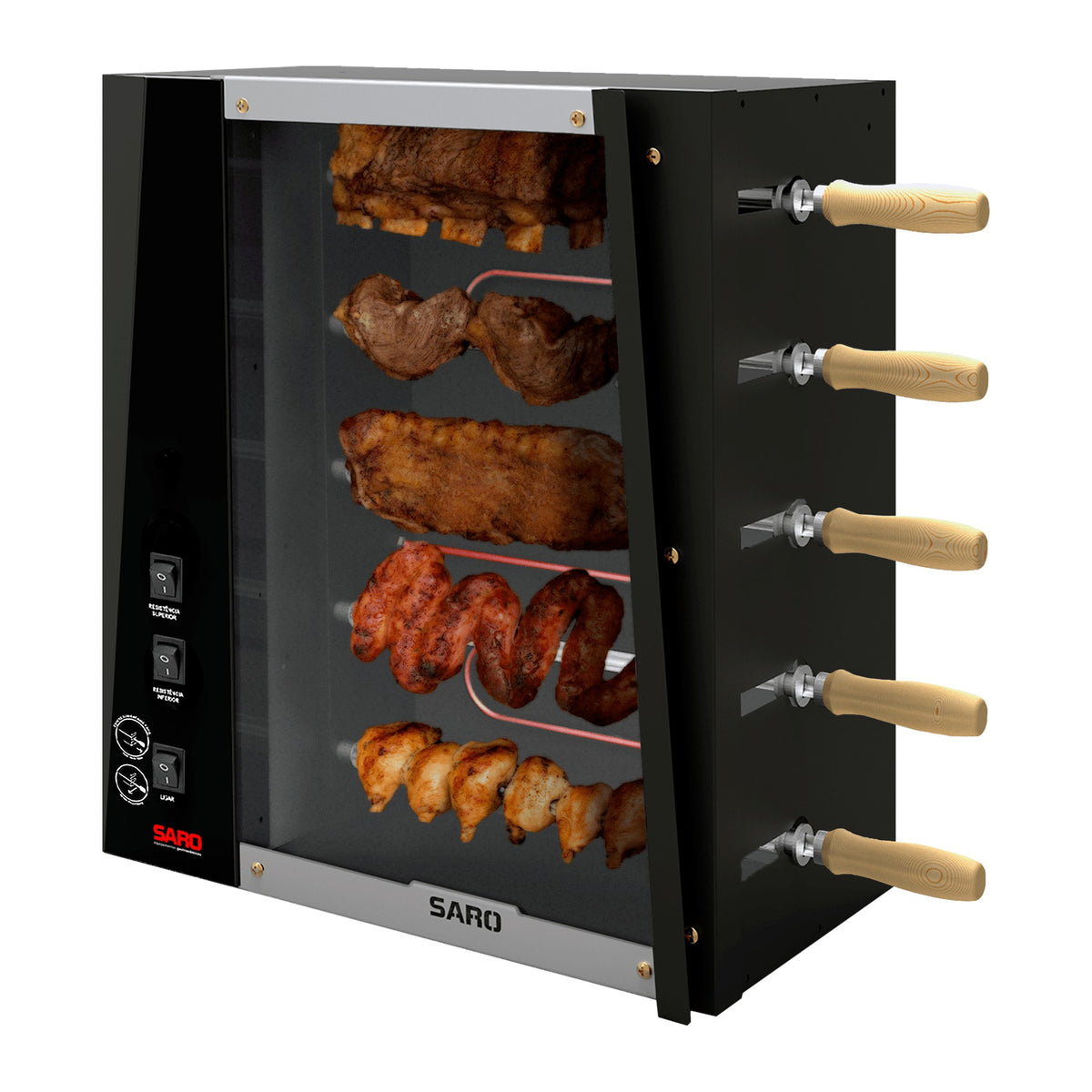 Churrasqueira Rotativa Elétrica 5 Espetos Saro CHR Inox 304 127V