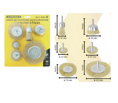 Conjunto de Escovas de Aço Circular com 6 Peças Bomvink BOM-5656