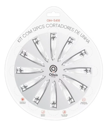 Kit Cortador de Unha com 12 Peças em Aço Inox para Mãos e Pés Oasis OIH-5416
