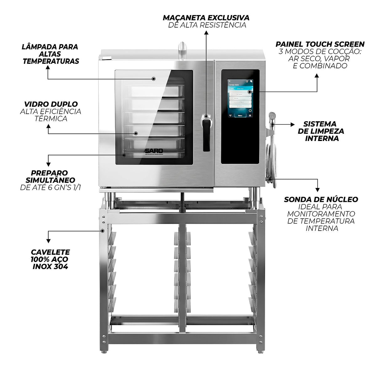 Forno Combinado Saro FTC06 6 GNs Inox Touch Screen Trifásico
