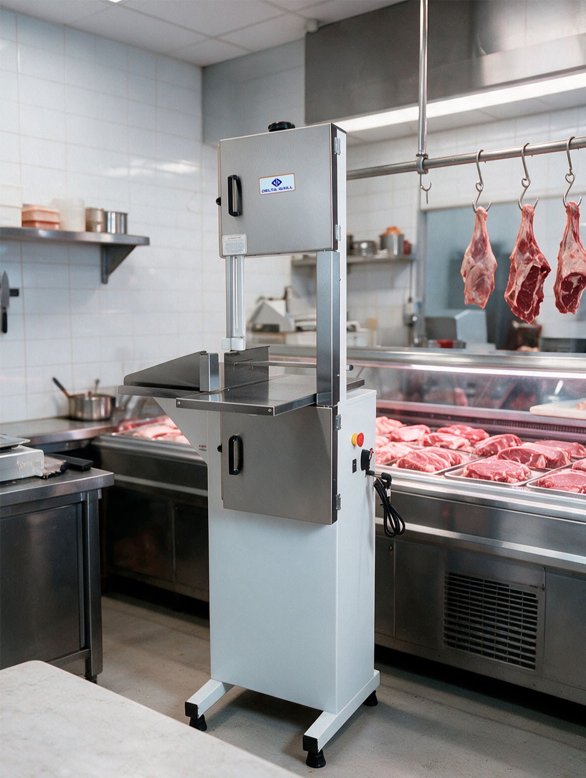 Serra Fita Semi Inox 2,20 m Mesa Móvel 3/4 CV Bivolt Delta Grill DG-1024