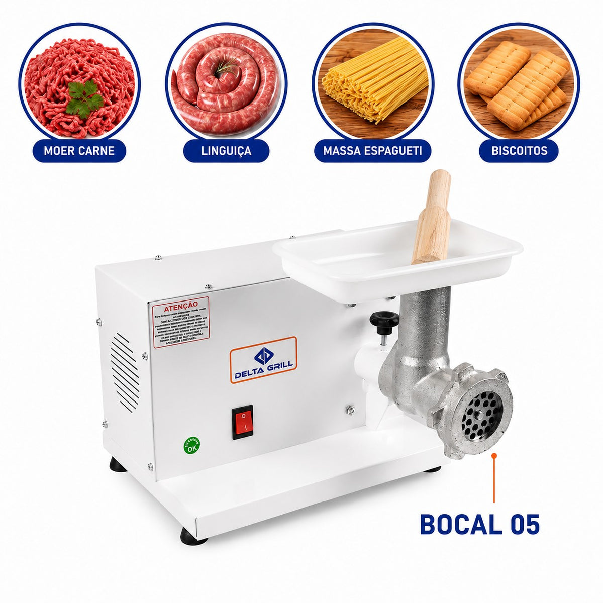 Moedor de Carne Elétrico Boca 5 1/3 CV Bivolt Delta Grill DG-1050