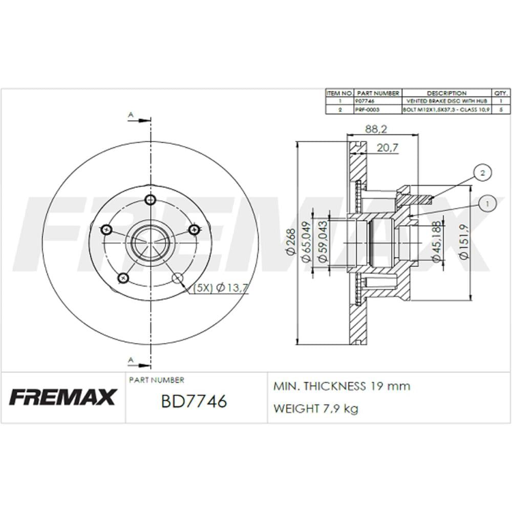 Disco de Freio Ventilado Dianteiro Fremax BD7746 GM Opala/Caravan