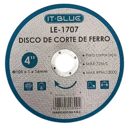 Disco de Corte de Ferro 105x1x16mm IT-Blue LE-1707