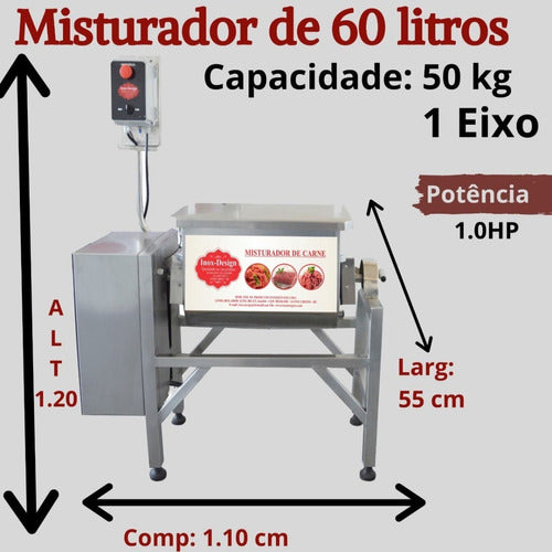 Misturadeira De Carne Industrial 60 Litros Misturador Inox