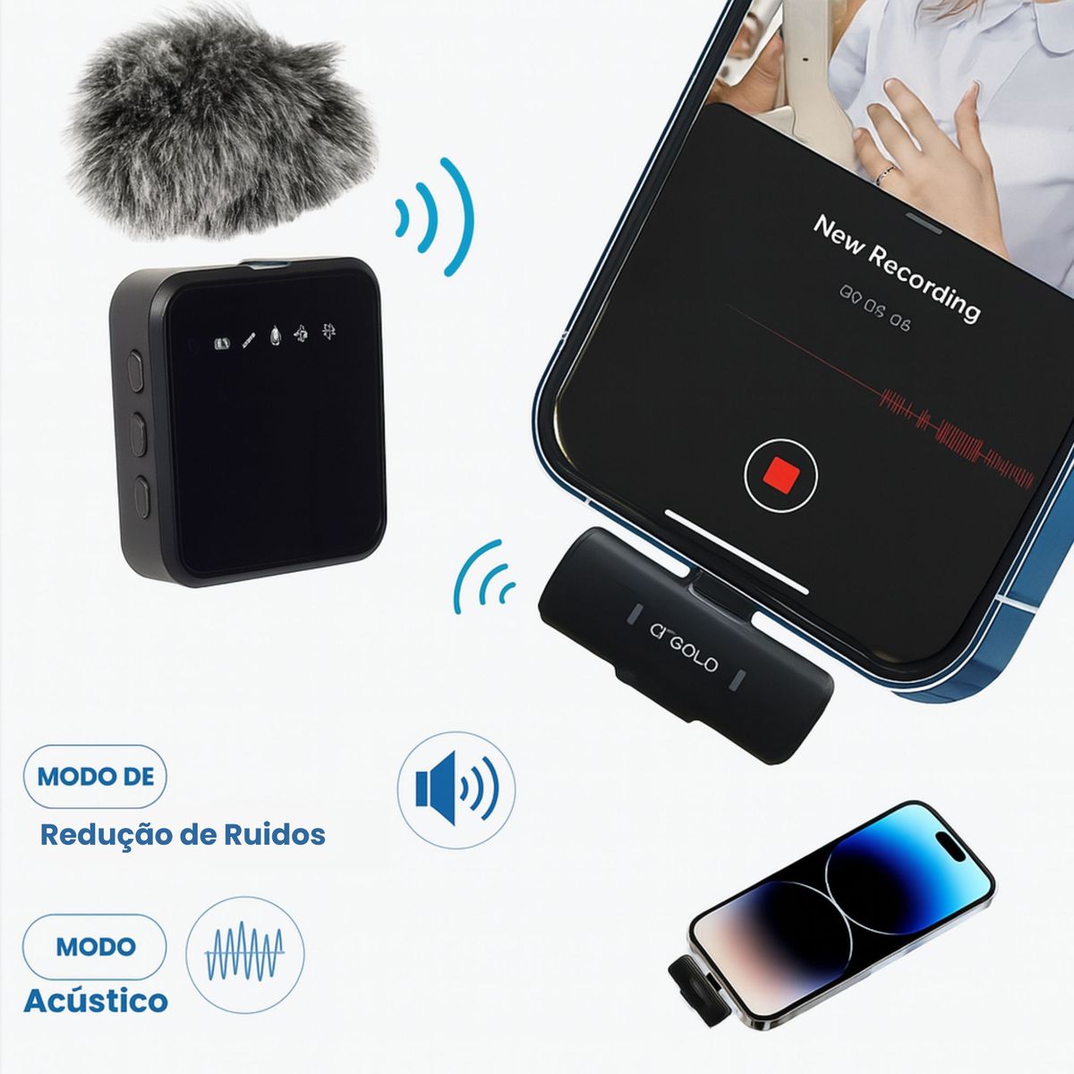 Microfone Lapela Sem Fio MCF-18 para iPhone Lightning