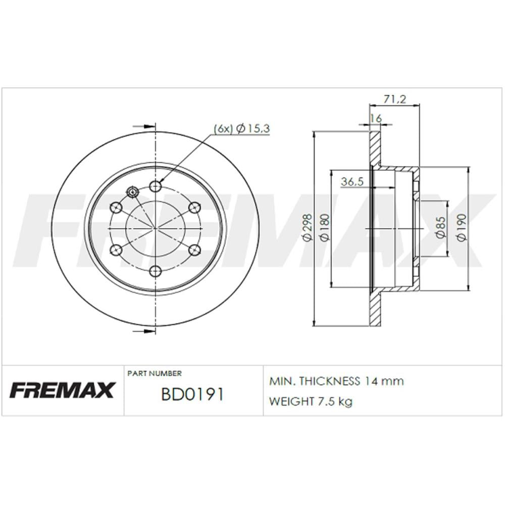 Disco de Freio Sólido Traseiro Fremax BD0191 Caixa com 2 Mercedes Sprinter Furgão/Sprinter Van/Sprinter Chassi