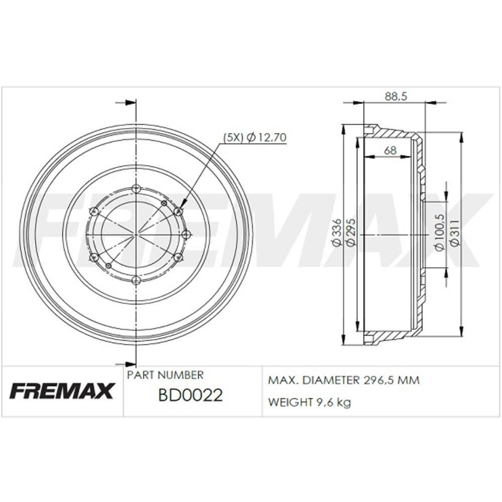 Tambor de Freio Traseiro Fremax BD0022 Nissan Frontier/Pathfinder/X-TERRA