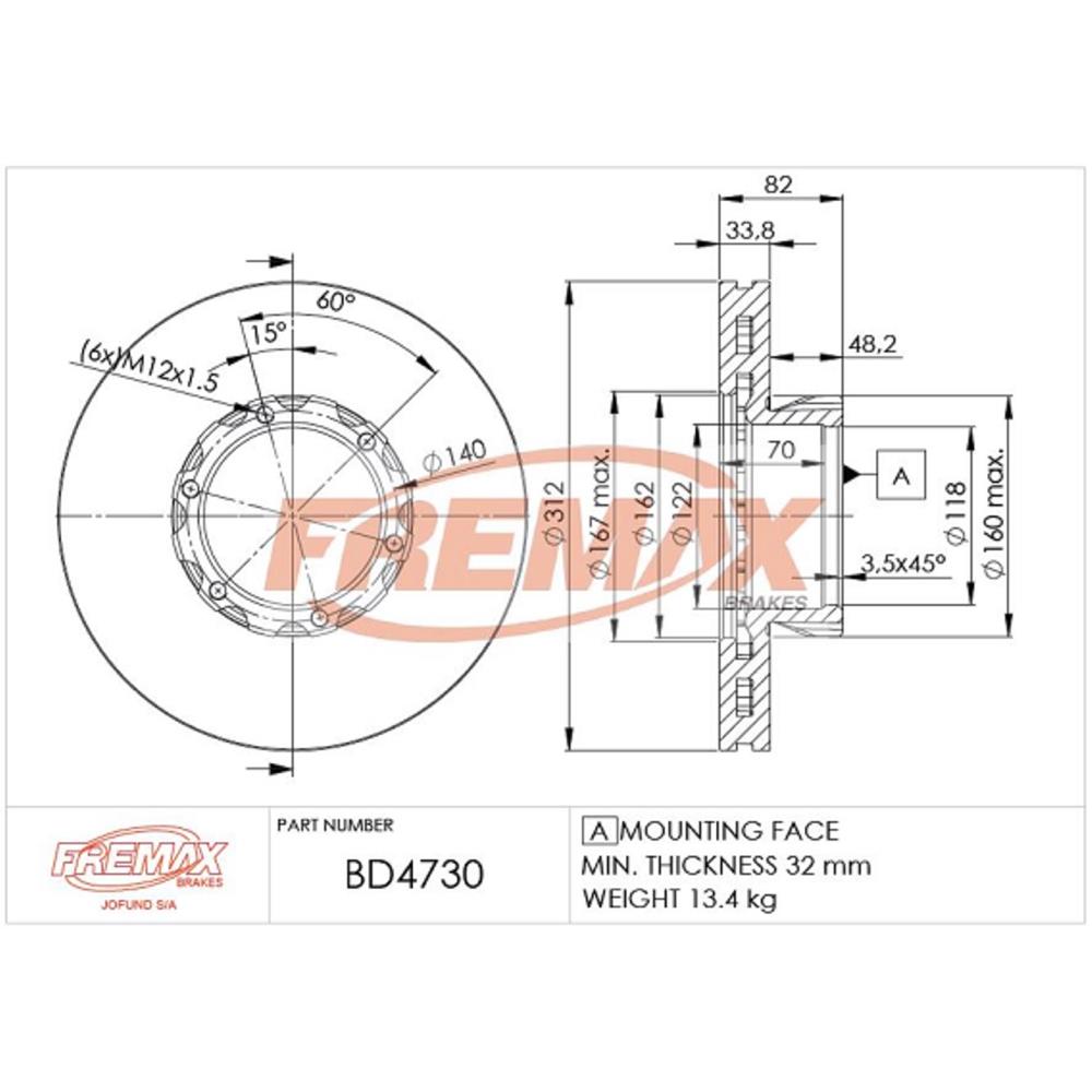 Disco de Freio Ventilado Dianteiro Fremax BD4730 Mercedes LO 915/914 C/LO 914/712 C