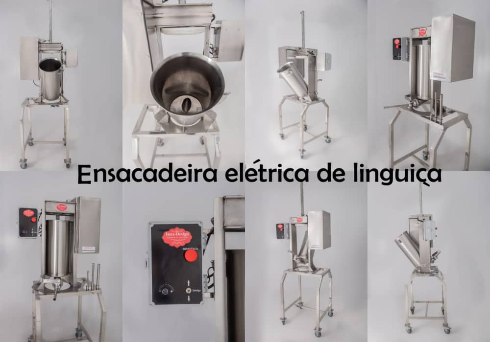Ensacadeira Elétrica de Linguiça 30 kg Inox 304 com Pedestal e Rodízio Galvanizado - Inox Design