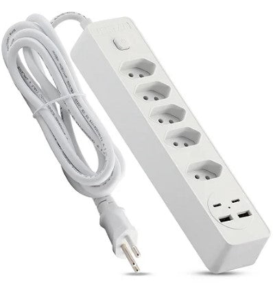 Extensão com 5 Tomadas Tripolar, 2 Portas USB e 2 USB-C 2m 12W 2.4A Knup BX2205