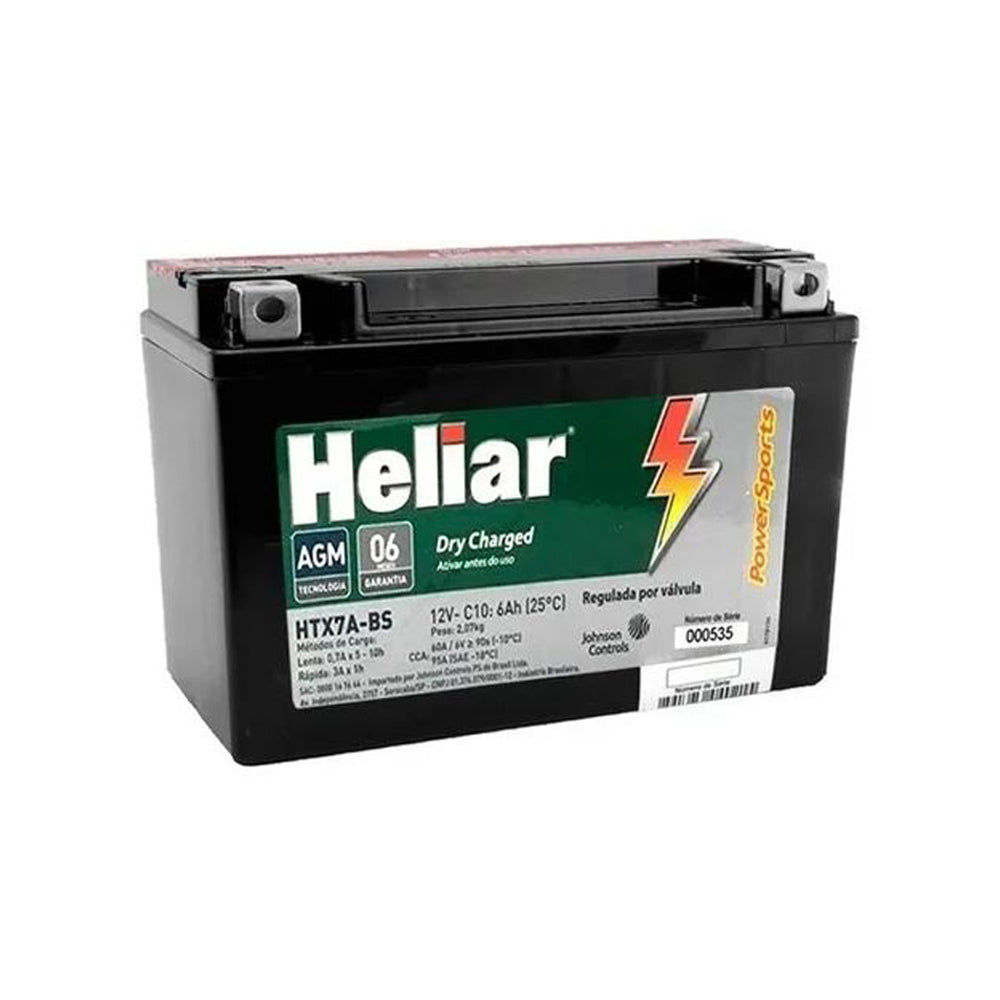 Heliar Dry Charged 6ah Heliar HTX-7A-BS Honda Xlr 125/Vfr 400R, Shineray Max 150, Suzuki Burgman AN 125
