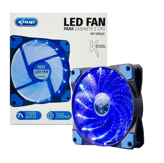 Fan para Gabinete e CPU 1500RPM com LED Azul Knup KP-VR310
