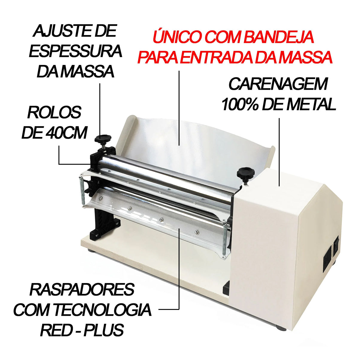 Laminador de Massa Elétrico 40cm Robusto e Eficiente Bivolt