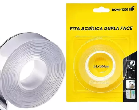 Fita Acrílica Dupla Face Transparente 18mm x 2 Metros Multiuso Bomder BOM-1301